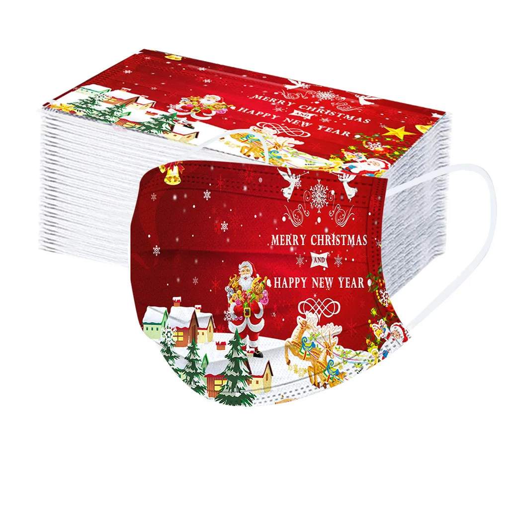 

Mask 50pc Christmas Print Masks For Protection Mondkapjes Wegwerp Face Mask Disposable Earloop Mask Mascarillas
