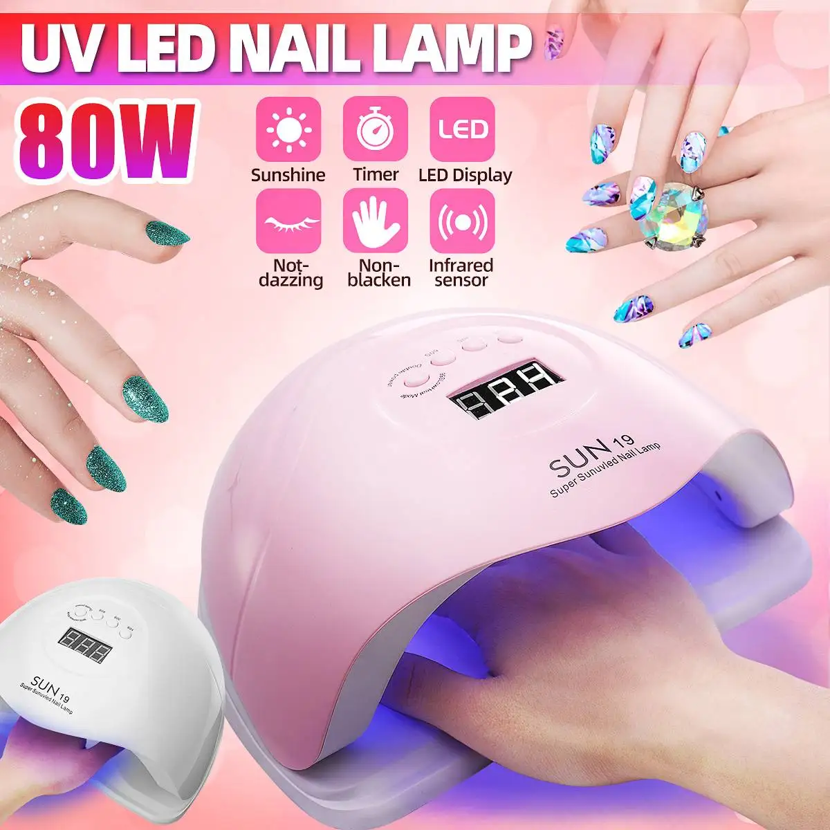 

NEW 80W UV LED Lamp Nail Dryer For All Gels 36 LEDs Polish Sun Light Timer 10/30/60/90s For Nail LCD Lamp Automatic Induction