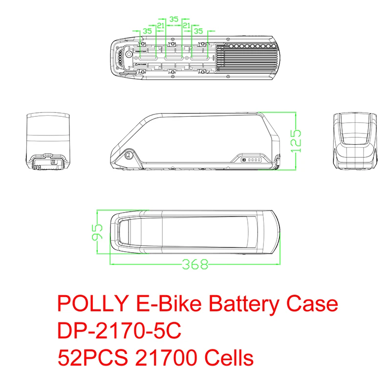 REENTION POLLY DP-2170-5C Battery Case Accessories 36V 48V Box Nickel Strip BMS 52PCS 21700 Cells for DIY DP-5C E-Bike Battery