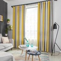 modern yellow gray striped blackout curtain finished drapes for living room bedroom tulle custom kitchen door curtains zh0294