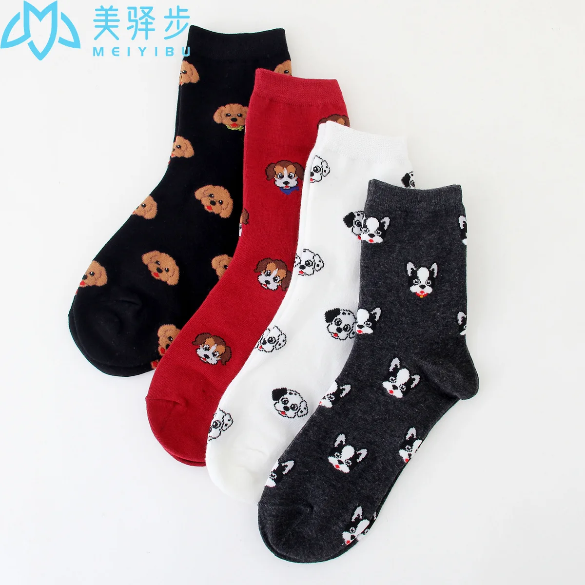12 Pairs Per Set Cartoon Dog Stocking Women's Socks Sweat Breathable Lovely Women's Women's Socks