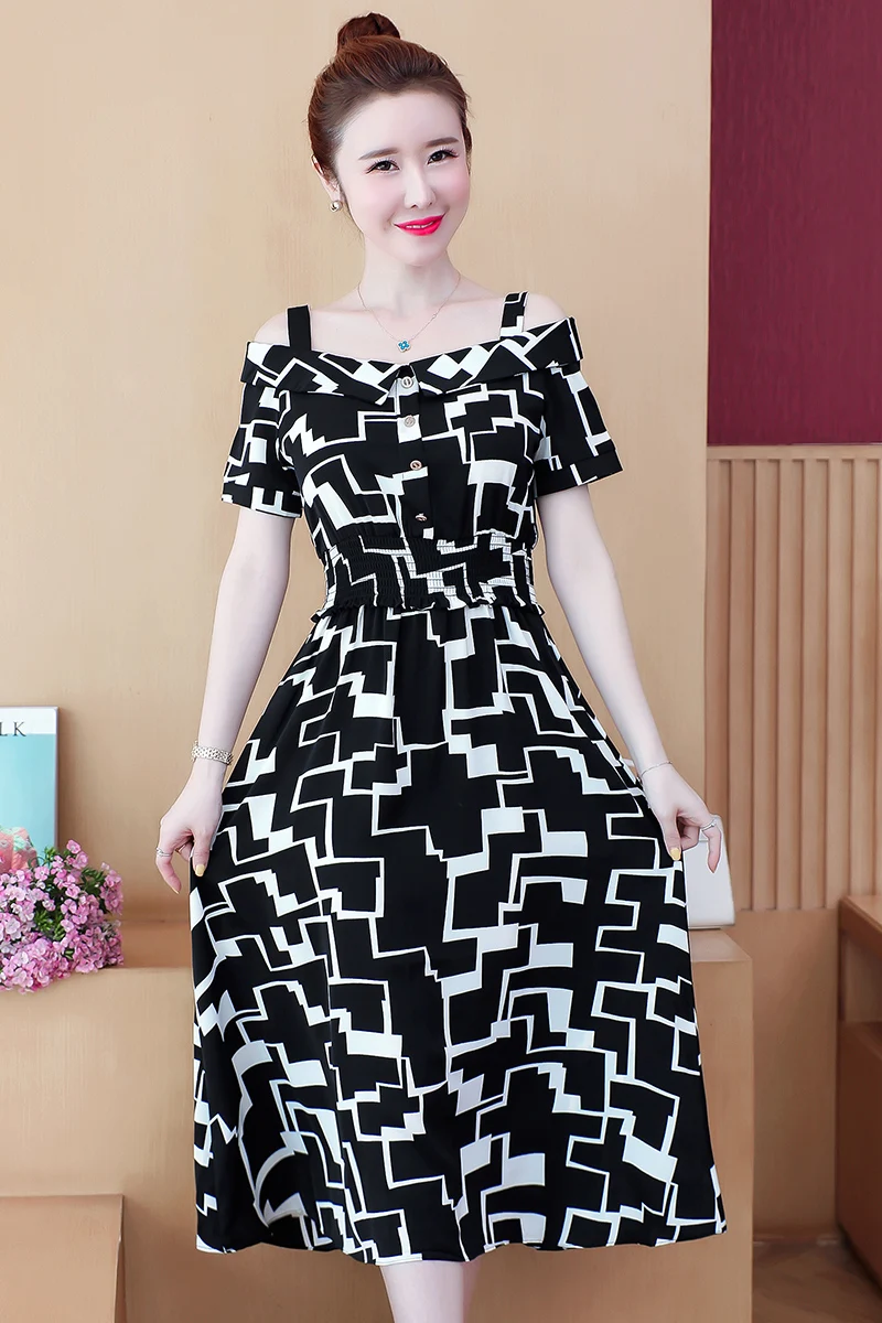 

COIGARSAM 5XL Plus Size Print Women one-piece dress korean Summer Dresses 9126