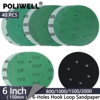 40pcs 6 inch 6 holes hook and loop wet dry sanding discs grit assortment sanding paper with interface pad for sander polishing