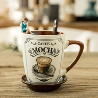 japanese style vintage ceramic coffee mug tumbler rust glaze tea milk beer with wood handle water cup home office drinkware