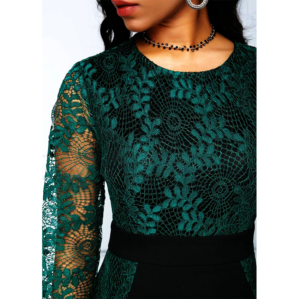 

Hook Flower Dress Women 2020 Autumn Summer Casual Plus Size Slim Office Bodycon Dress Vintage Sexy Lace Long Mermaid Party Dress