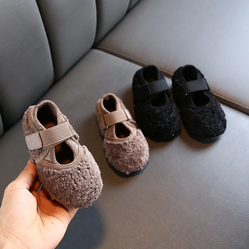 Зимние Повседневные хлопковые ботинки с мехом для девочек принцессы мягкой