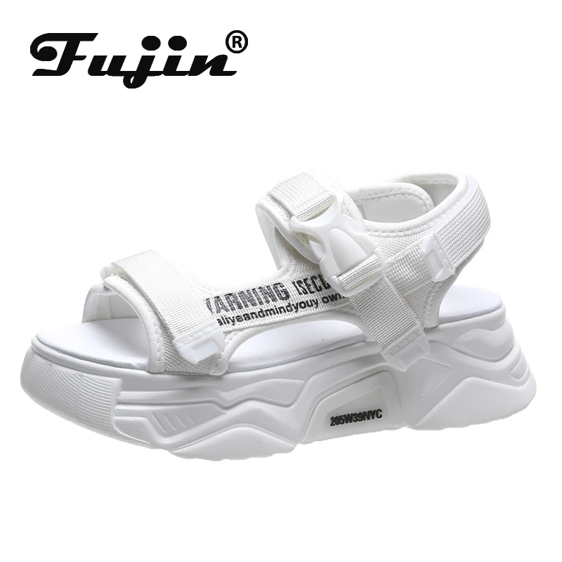 Fujin/женские сандалии Модные летние дышащие женские пляжные шлепанцы на толстой