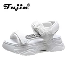 Fujinженские сандалии; Модные летние дышащие женские пляжные шлепанцы на толстой подошве; Сетчатые повседневные женские босоножки на платформе с ремешком сзади