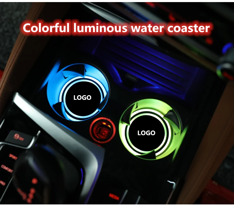 

[Customize] 2pcs LED Car Logo Cup Holder Lights for M-aserati Changing USB Charging Mat Luminescent Cup Pad, Interior lights