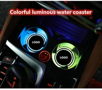 customize 2pcs led car logo cup holder lights for gmc n issan changing usb charging mat luminescent cup pad interior lights