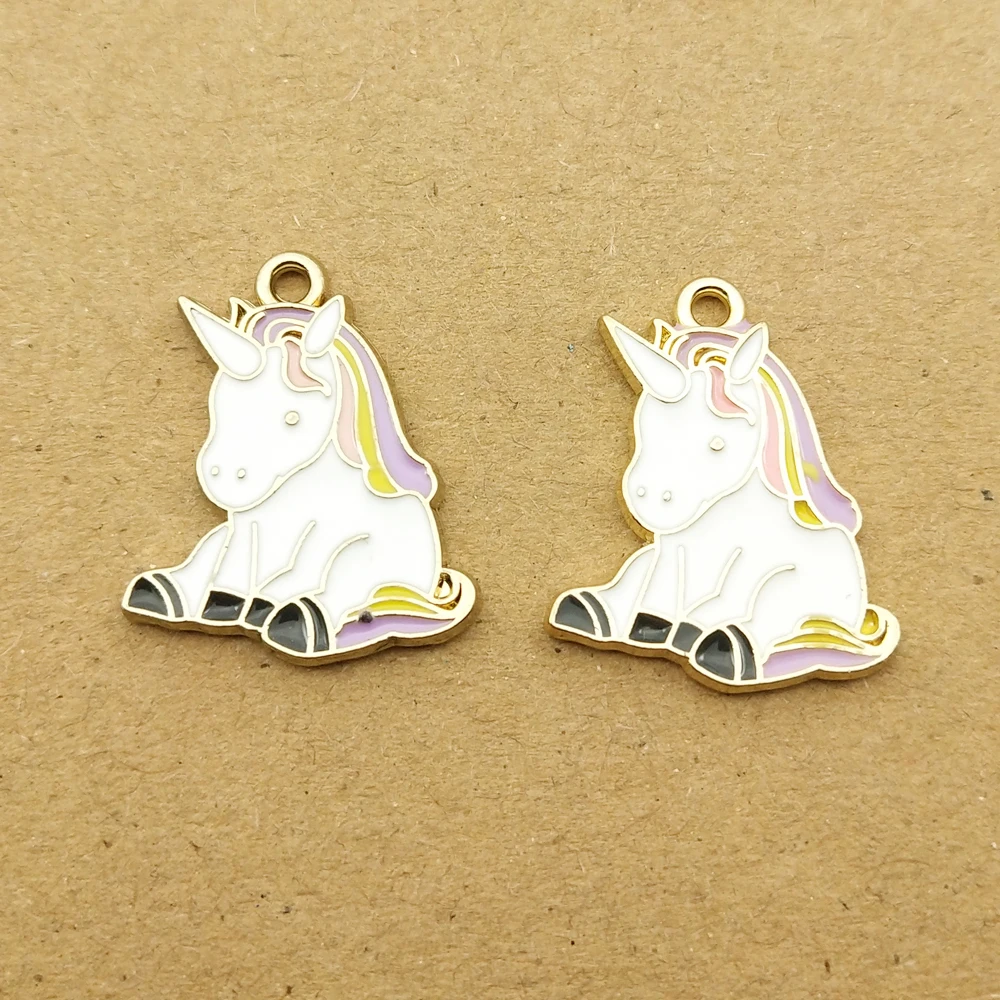 

10pcs 18x22mm enamel unicorn charm for jewelry making fashion earring pendant necklace bracelet charm diy finding