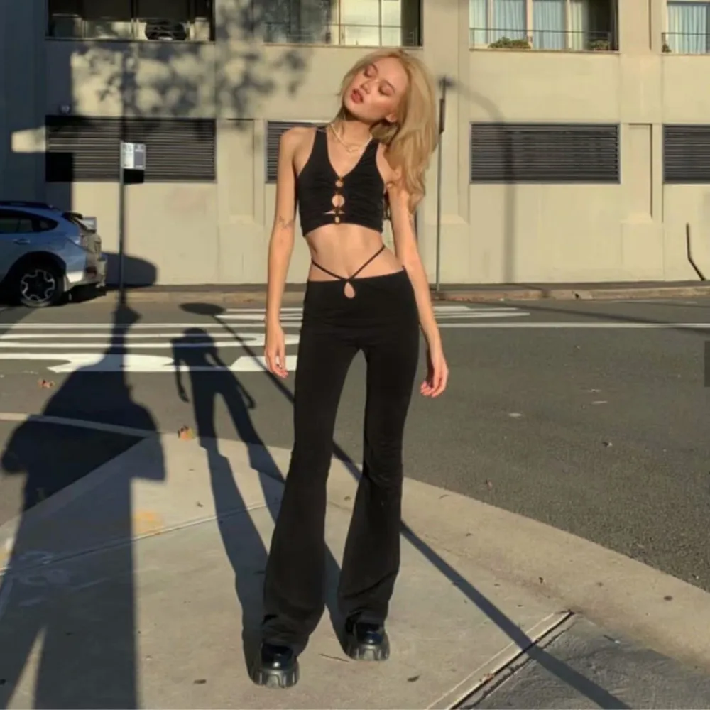 

2021 fall trend women's new high-waist straps slim slimming fashion simple all-match casual pants