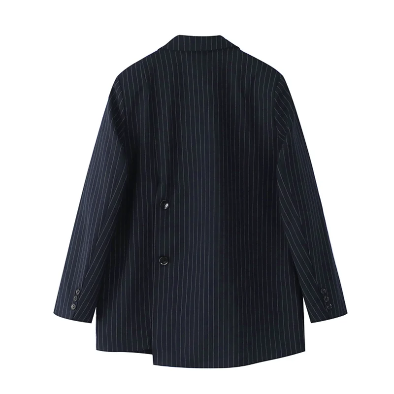 Women's Blazer Fashion New Double-breasted Striped Black Grey Jacket 2021 Autumn Korean Slim Long Sleeve Office Lady Casual Coat |