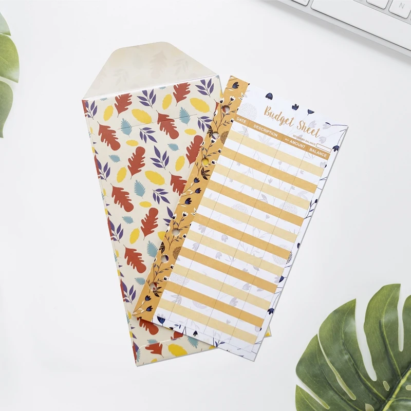 

24 Pieces Budget Envelopes and Expense Budget Sheets A6 Binder Pockets 6 Holes Stylish Reusable for Cash Envelope System