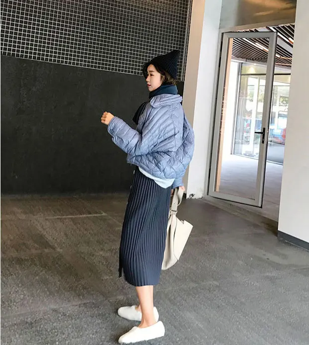Осенне-зимние эластичные юбки с высокой талией для женщин s Faldas Mujer Moda Jupe вязаные плиссированные юбки женские тонкие юбки на пуговицах