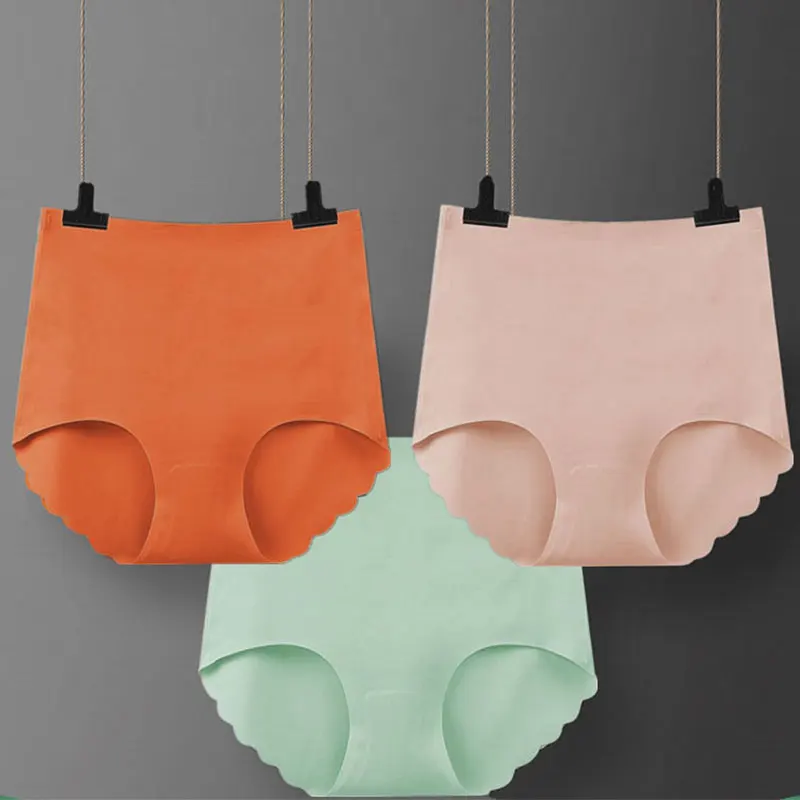 Размера плюс Бесшовные женские трусы однотонные Трусики с высокой талией