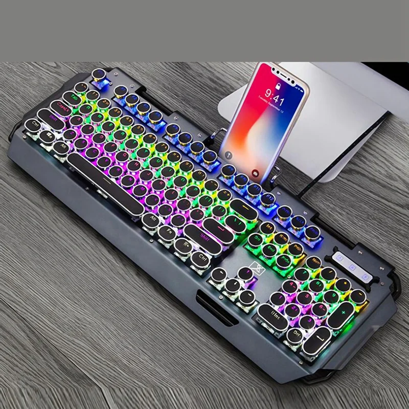 Игровая клавиатура с подсветкой механическая в стиле ретро панк Проводная