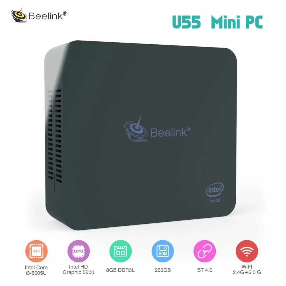 Beelink U55 Мини ПК Intel Core i3-5005U четырехъядерный Intel HD Graphic 5500 8 Гб ram 2,4G/5,8G WiFi 1000 Мбит/с BT USB3.0 телеприставка