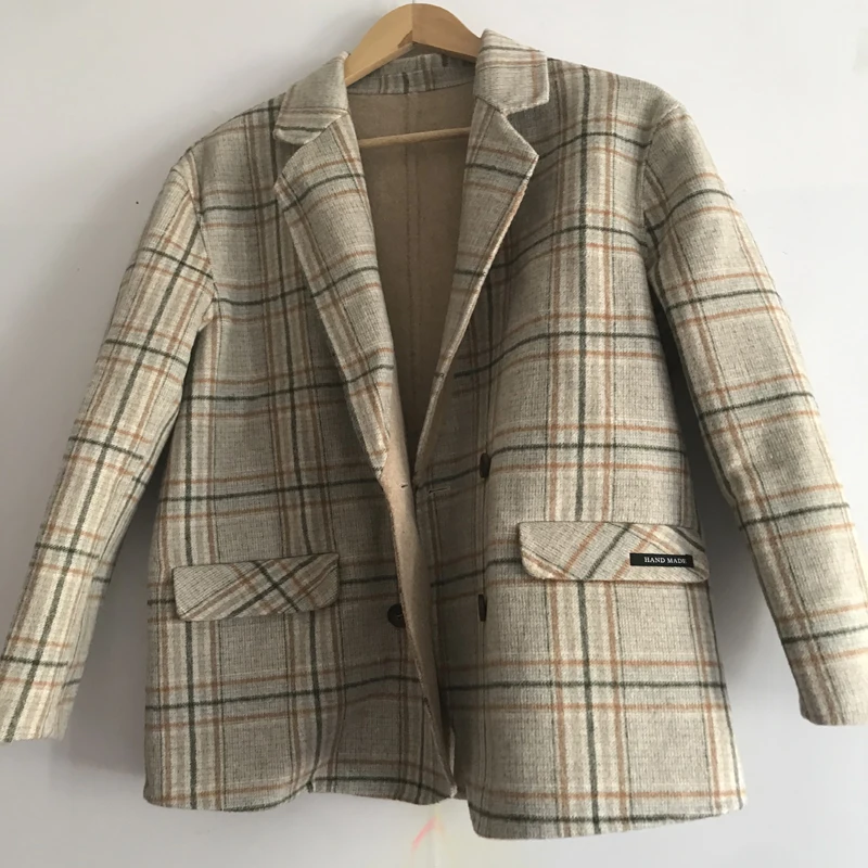 

Женская Повседневная шерстяная куртка и пальто в клетку, Осень-зима 2021