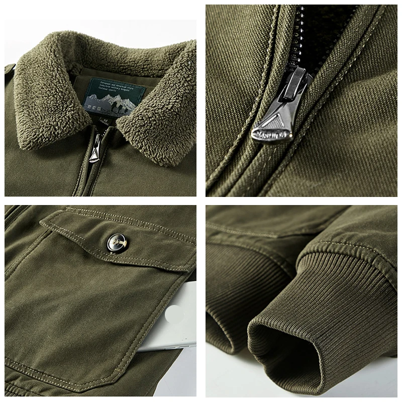 

KALENMOS Men's Bomber Jacket Parka Coat Men Winter Thick Warm Fleece Military Coat Men Fur Collar Army Tactics Jacket Men