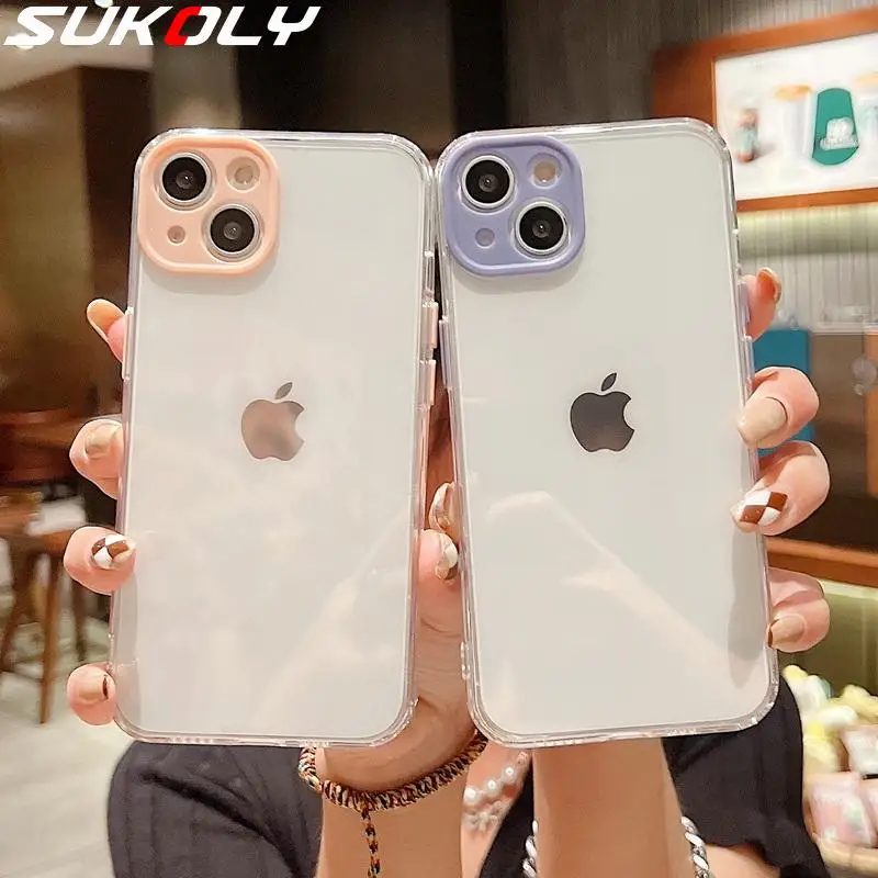 

Мягкий Силиконовый противоударный Прозрачный чехол для телефона iPhone 13 11Pro Max X XR XS 7 8Plus 12 Pro Защита объектива прозрачная задняя крышка