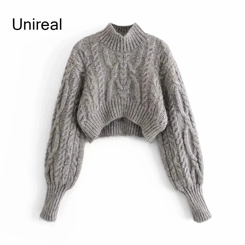 

Unireal 2020 Autumn Women Knitted Sweaters Long Sleeve Thick Warm Short Jumpers Female Turtleneck Sweater