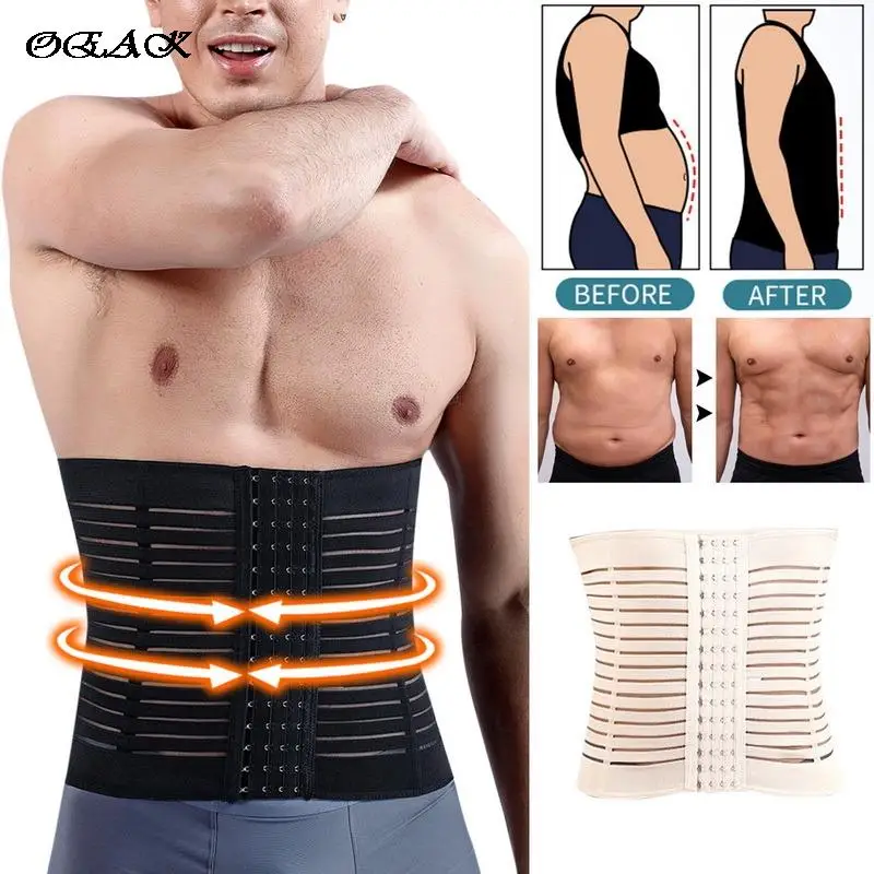 Мужской корсет для похудения OEAK талии тренировочные бандажи пояс нижнее белье