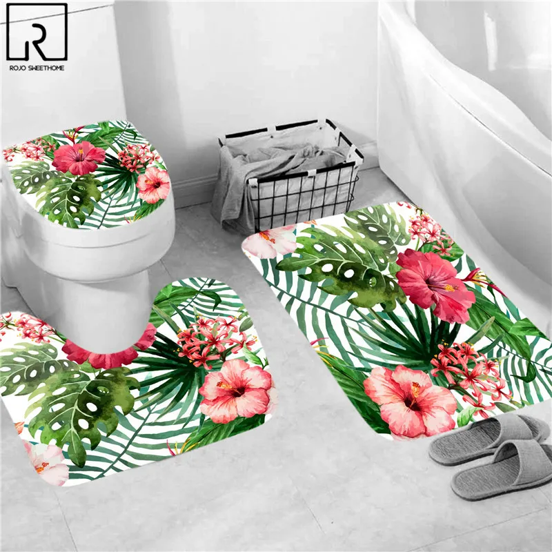 elegant leaves big flowers print shower curtain with hooks high quality waterproof bathroom curtain bath mat set home decoration free global shipping