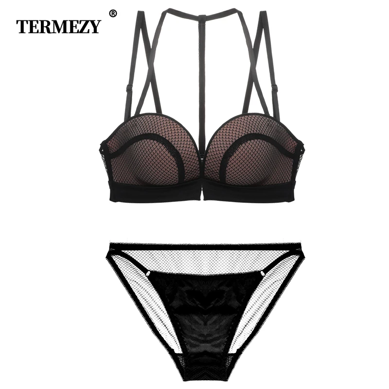 Sexy Push Up Front Closure Lingerie Set strapless bra Black Wirefree Underwear 3/4 cup brassiere Women Bralette|Комплекты нижнего