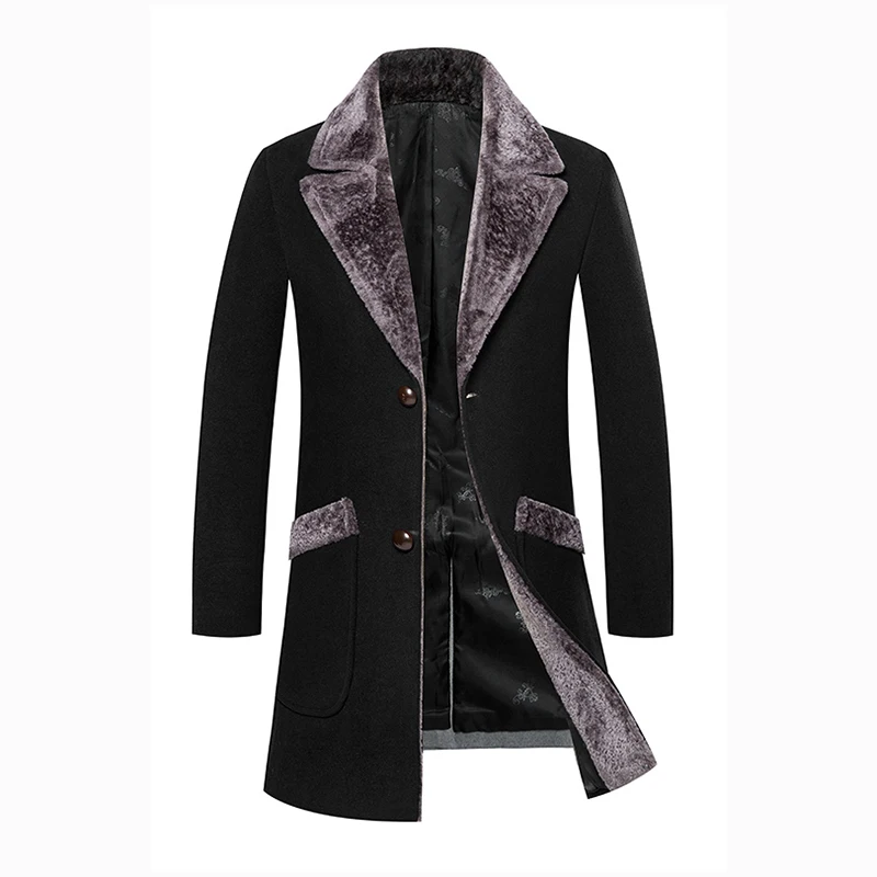 Мужское шерстяное пальто средней длины мужское зимнее с меховым воротником