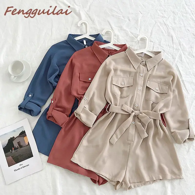 

Korean Style 2019 New Fashion Women's Playsuits Chic Double Pocket Skinny Strap Long-sleeved Casual Jumpsuit Overalls For Women