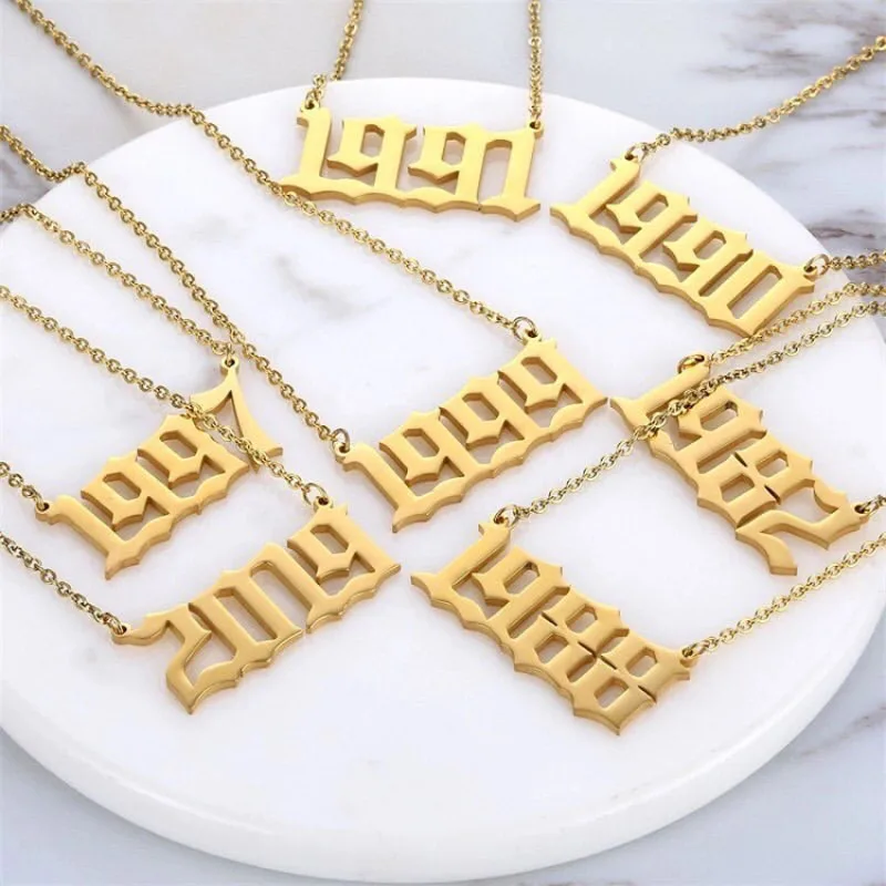 Handmade Year Number Stainless Steel Necklace For Women Girls Gold Color Personalize Collares 1995 1996 1997 1998 1999 Necklaces images - 6