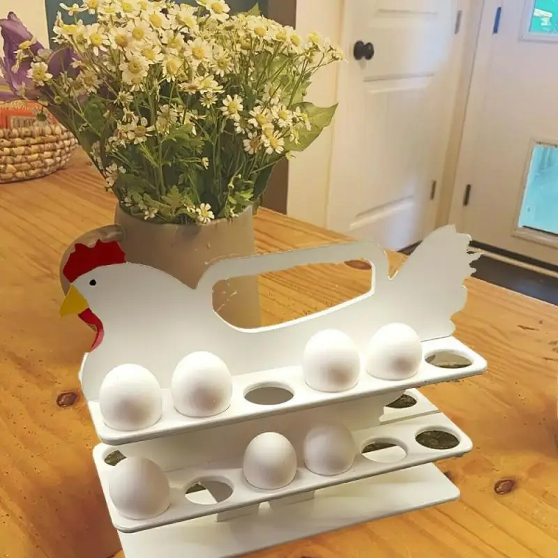 

Hen Decoration Egg Storage Rack Cartoon Wooden Egg Storage Shelf Detachable 3-Tier Display Organize Holder Home Kitchen Supplies