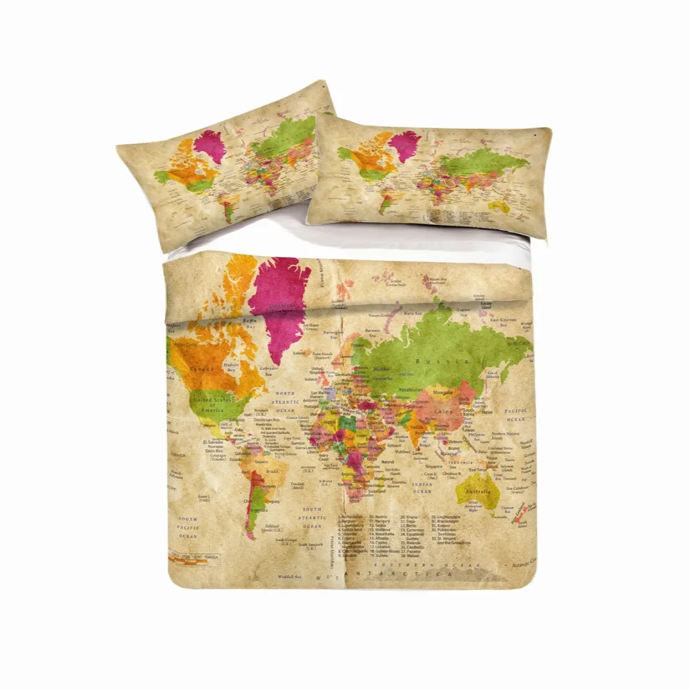 3D Карта мира Мягкий Комплект постельного белья Твин Полный Королева Король