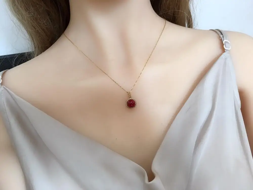 Fine Jewelry Real 18K Gold AU750 G18K Natural 100% Precious Coral Pendant Diamond Gemstone Necklaces for Women | Украшения и