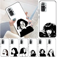 simple style phone case for xiaomi redmi note 10 10t 10s pro max 5g 10s illustration black girl white coque carcasa cases