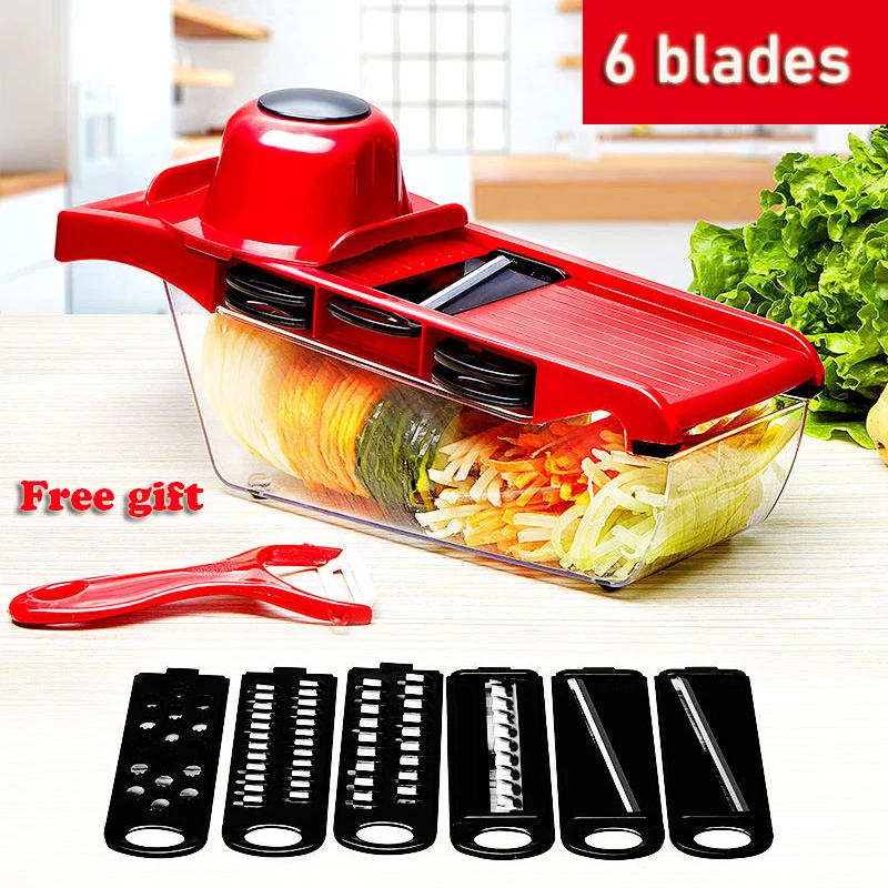 

6 видов лезвий многофункциональная резка овощей, картофеля Терка Кухня инструмент для нарезки овощей Нержавеющая сталь тарелка из закален...