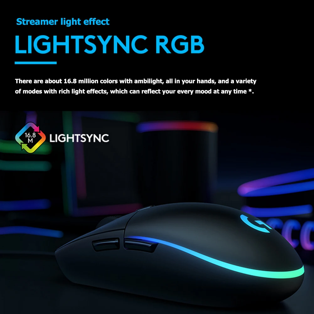 Игровая мышь Logitech G102 LIGHTSYNC 6 кнопок 200-8000 DPI цветная волнистая проводная