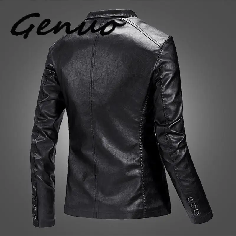 Genuo мужской пиджак и куртки приталенная кожаная куртка модные черные