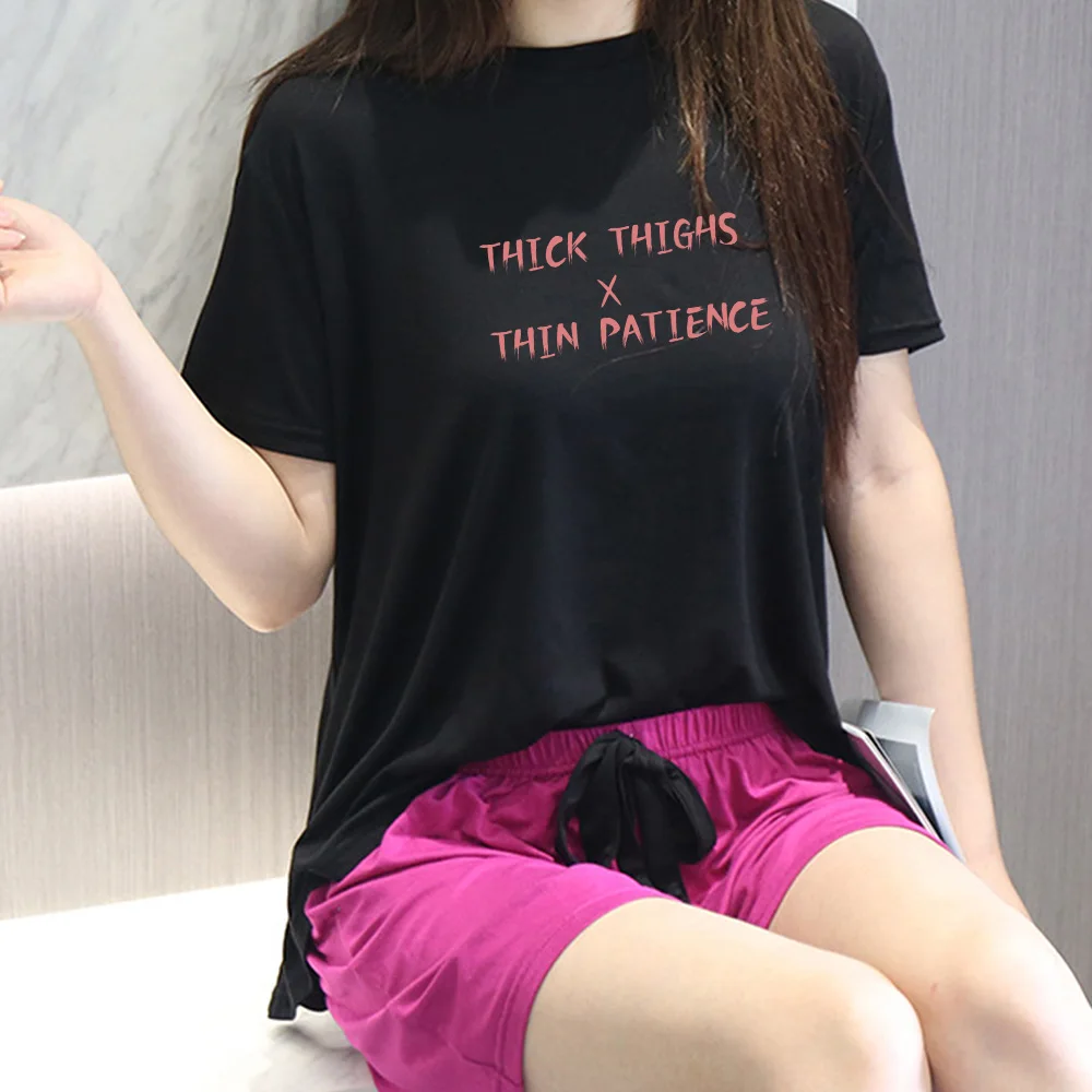 

Letter Print Summer Two Piece Set Pajamas Suit Cotton Cute Sleepwear for Girls Short Sleeve Thin Casual Women Pajama Sleep Tops