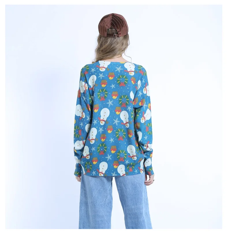 

Christmas Womens Knitted Sweater Snowman Print Long Sleeve Loose Pullover 2020 Autumn and Winter New Sweet Female Tops