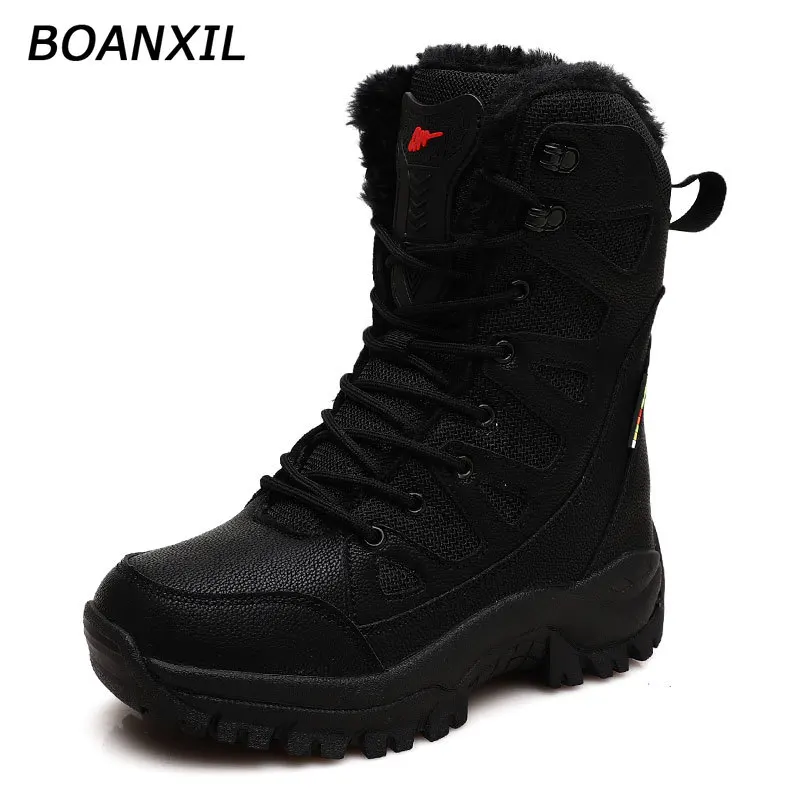BOANXIL Couple New 2021 High Top Hiking Shoes Winter Anti-Slip Warm Snow Shoes Outdoor Climbing Trekking Shoes Tactical Boots