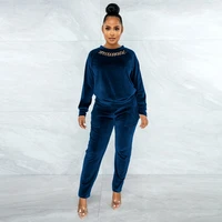 loungewear women two piece pants suits sets long sleeve fall winter pullover retro tops and high waist trousers wholesale