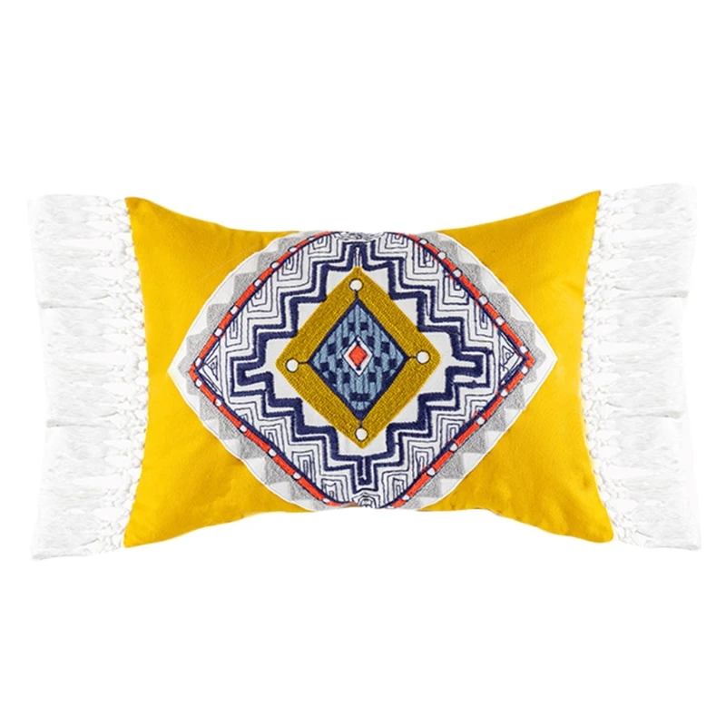 

Embroidered Handmade Tassel Cushion Cover Ethnic Pillowcase Home Decor Backrest Boho Pillow Cover for Sofa Bed Couch Home N1HF