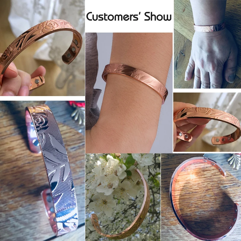 Vinterly Magnetic Bracelet Copper Adjustable Cuff Copper Bracelets Bangles Women Men Energy Bracelet Pain Relief for Arthritis images - 6