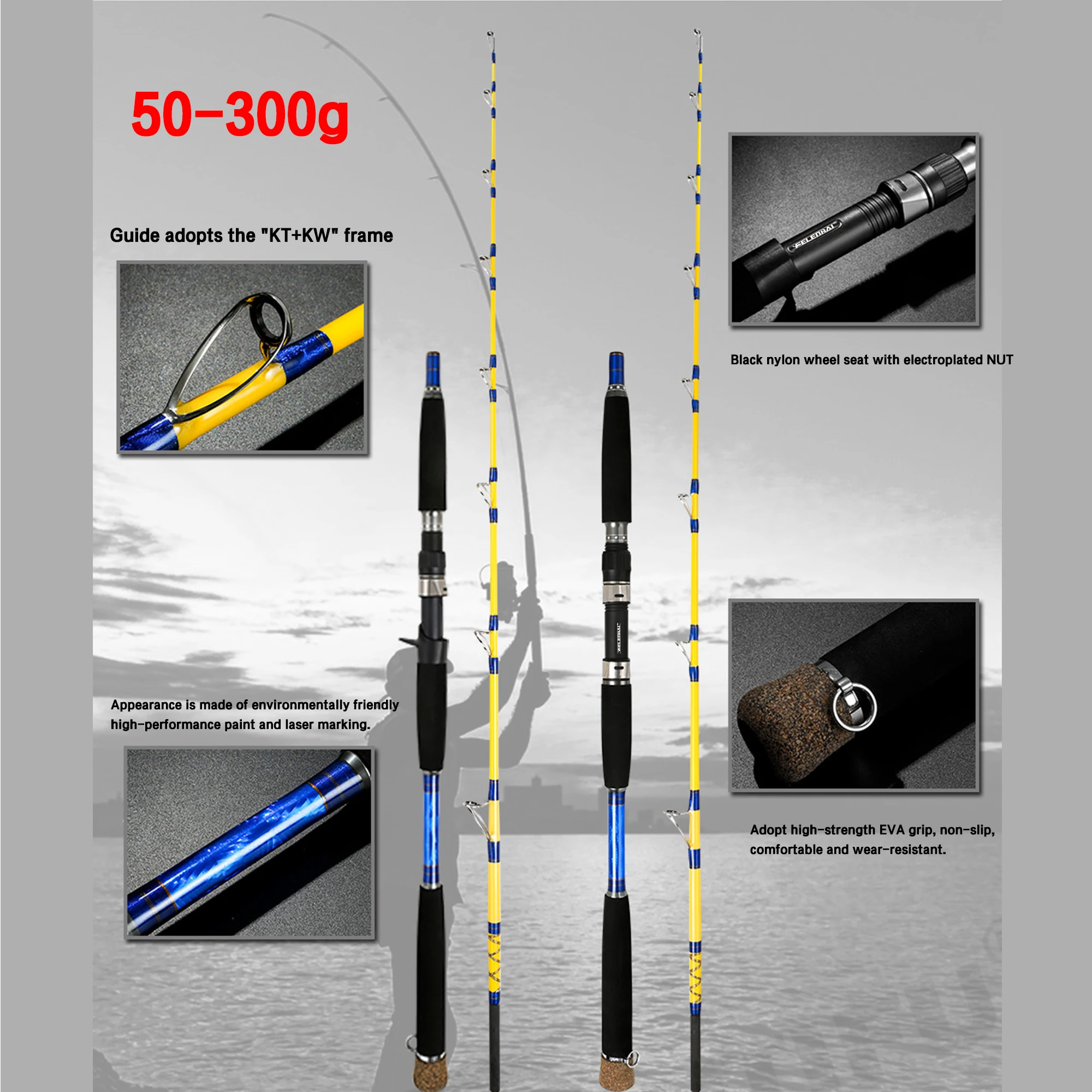 FELENHAI Boat Jigging Sea Ocean Heavy Fishing Rod 1.7m 1.9m 30T Carbon Fiber Lure 50-300g Saltwater Casting Jigger Spinning Pole enlarge