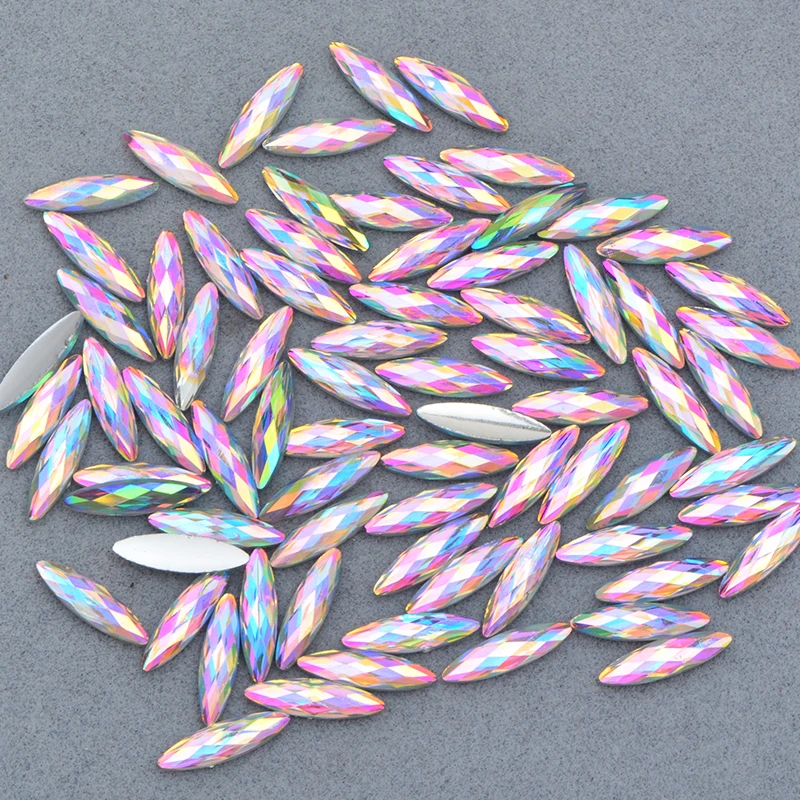 JUNAO 100 шт 4*15 мм кристалл AB лошадь глаз Стразы наклейки Flatback Смола аппликация из страз лицо ногтей кристалл украшение камнями