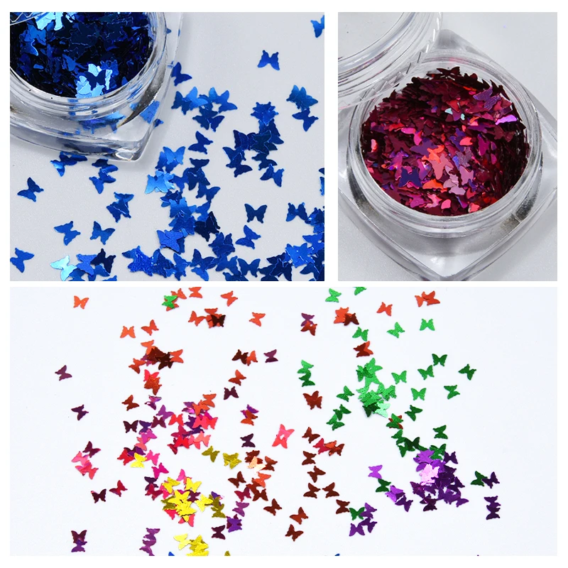 

12Jars/Kit Laser Butterfly Glitter Nail Sequins Thin Butterfly Sequins 3D Nail Art Decorations Polish Glitter Flakes PT67(01-12)