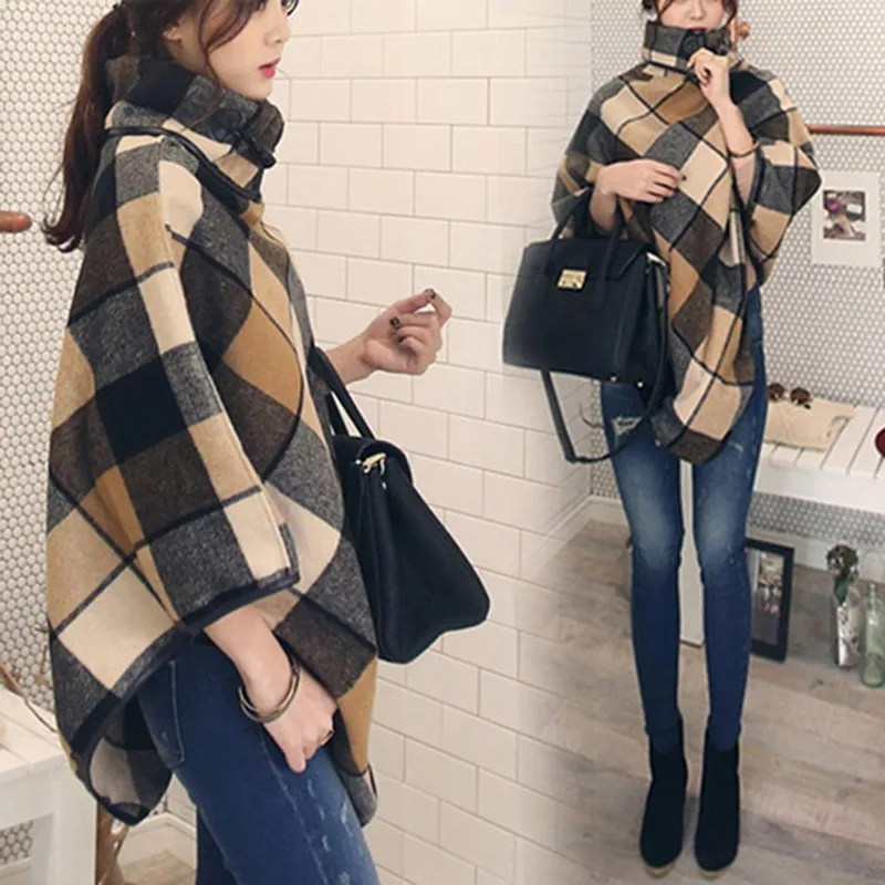 

New Fashion Winter Warm Plaid Ponchos And Capes For Women Oversized Shawls and Wraps Cashmere Pashmina Female Bufanda Mujer