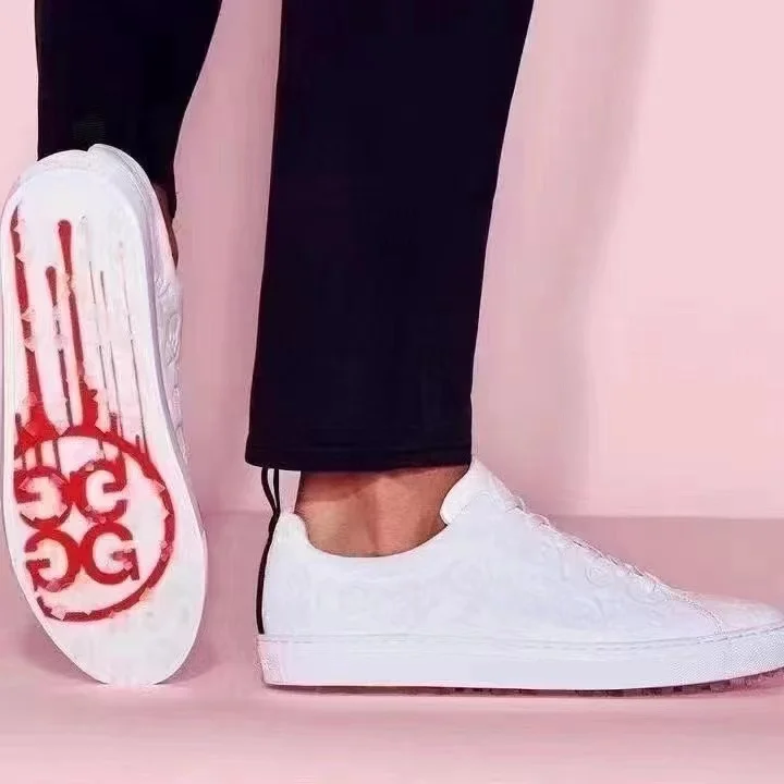 Кроссовки для гольфа G fore мужские с черепом Нескользящие из воловьей кожи белые |